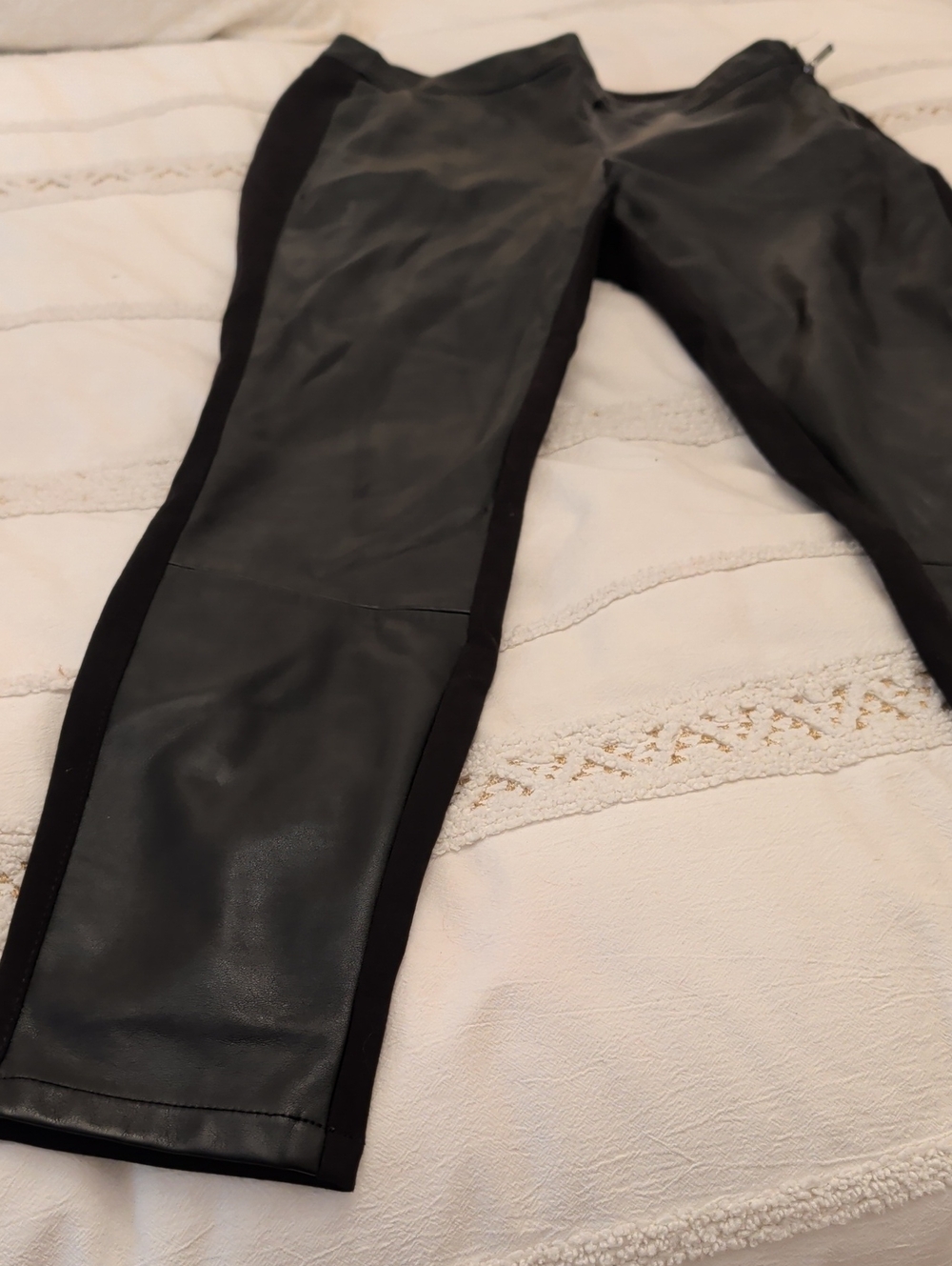 White House Black Market Black Faux Leather Skinny Jeans with Black Side Panels